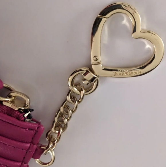 💕NWT Juicy Couture PRETTY BOW CARD CASE w/Heart Key Chain Logo RASPBERRY - Picture 6 of 7